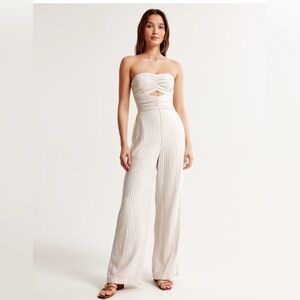 Abercrombie & Fitch Strapless Cutout Jumpsuit in White Stripe Size SP NWT
